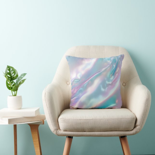 Iridiscerende holografische moderne blauw roze kussen (Stoel)