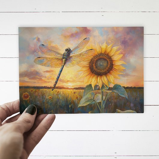 Iridiscerende Libel Ruw Zonnebloem Briefkaart