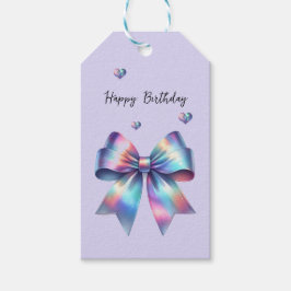Iridiscerende lint- en hart-cadeaukaart cadeaulabel