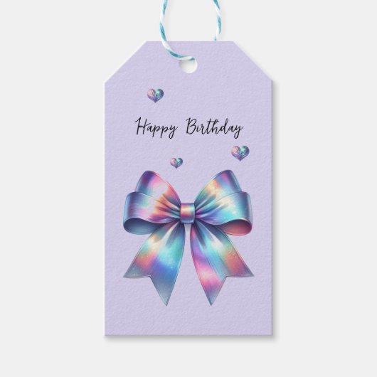 Iridiscerende lint- en hart-cadeaukaart cadeaulabel (Voorkant)