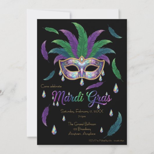 Iridiscerende Mardi Gras-feest Kaart (Voorkant)