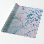 Iridiscerende Marmer | Trendy Nep Holo Blauw Roze Cadeaupapier (Uitgerold)