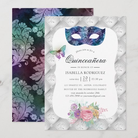 Iridiscerende Maskerade Quinceañera Kaart (Voorkant / Achterkant)