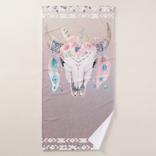Iridiscerende Parel Boho Chic Schedel Glam Bloem H Bad Handdoek (Badhanddoek)