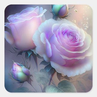 Iridiscerende Roze Rozen Close-up Vierkante Sticker