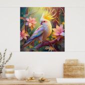Iridiscerende Vleugel Cockatiel Fantasie Vogel Poster (Keuken)