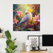 Iridiscerende Vleugel Cockatiel Fantasie Vogel Poster (Thuiskantoor)