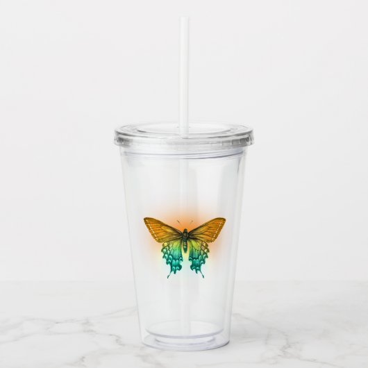 Iridiscerende vlinder acryl drinkbeker (Voorkant)