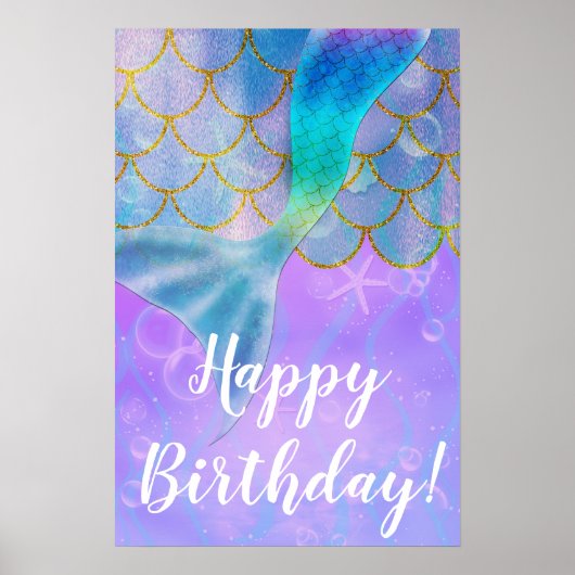 Iridiscint Parel Glans Zeemeermin Verjaardagsfeest Poster (Voorkant)