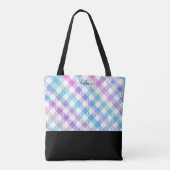 Iridiserend blauwe gingham-patroon met monogram tote bag (Achterkant)