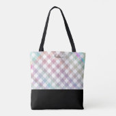Iridiserend regenboog gingham patroon met monogram tote bag (Achterkant)