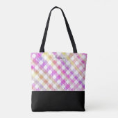 Iridiserend roze gingham patroon met monogram tote bag (Achterkant)