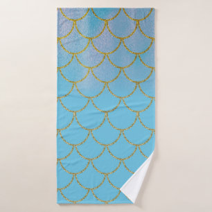 Iridiserende Blauwe & Gouden Glanzende Zeemeermin  Bad Handdoek