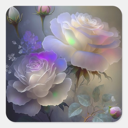 Iridiserende Bloemen met Gloed Vierkante Sticker (Voorkant)