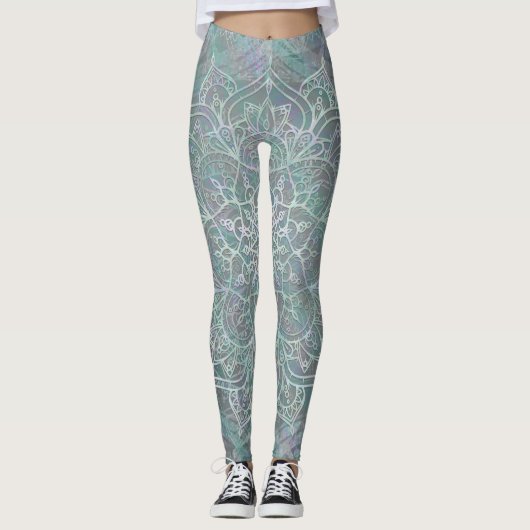 Iridiserende Glans Mandala Boho Chic Leggings (Voorkant)