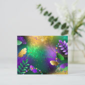 Iridiserende mardi gras achtergrond met kralen uitnodiging briefkaart (Staand voorkant)