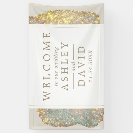 Iridiserende moderne glitters bruiloft welkom spandoek (Verticaal)