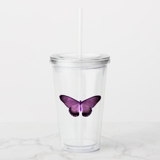 Iridiserende Paarse Vlinder Acryl Drinkbeker (Voorkant)