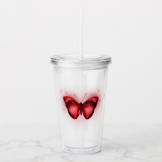 Iridiserende Rode Vlinder Acryl Drinkbeker (Voorkant)
