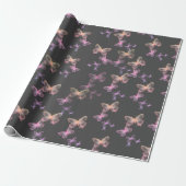 Iridiserende Vlinders Op Grijs Cadeaupapier (Uitgerold)