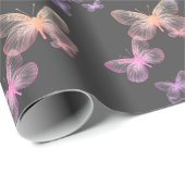 Iridiserende Vlinders Op Grijs Cadeaupapier (Rol Hoek)