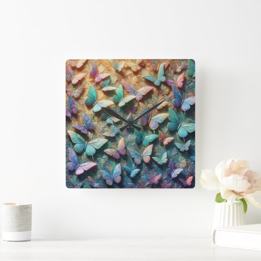 Iridiserende Vlindertuin Muismat Vierkante Klok (Huis)