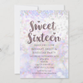Iridiserende witte glans Sweet 16 feest uitnodigin Kaart