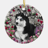Irie the Siberian Husky in Flowers Keramisch Ornament (Voorkant)