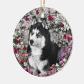 Irie the Siberian Husky in Flowers Keramisch Ornament (Links)