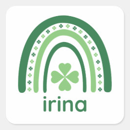 irina Name Clover Boho Rainbow Vierkante Sticker