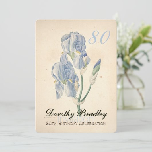 Iris 80e Verjaardagsviering Uitnodiging (Staand voorkant)