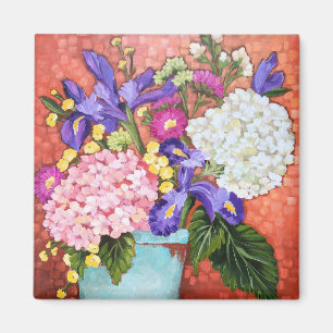 "Iris and Friends Fine Art Floral Square Magnet