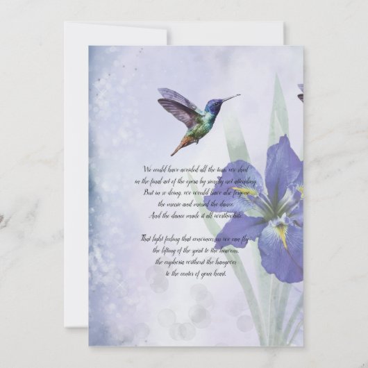 Iris and Hummingbird Celebration of Life Funeral Kaart (Achterkant)
