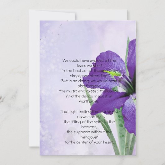 Iris and Hummingbird Celebration of Life Funeral Kaart (Achterkant)