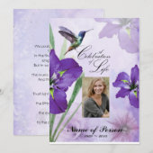 Iris and Hummingbird Celebration of Life Funeral Kaart (Voorkant / Achterkant)