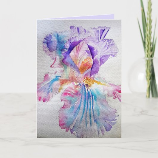 Iris Aquarel Paarse Blauwe Verjaardag Kaart (Voorkant)