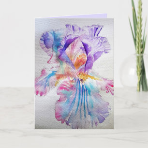Iris Aquarel Paarse Blauwe Verjaardag Kaart