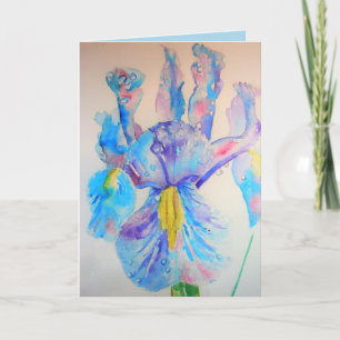 Iris Aquarel Schilderij Art bloemenverjaardag Kaar Kaart