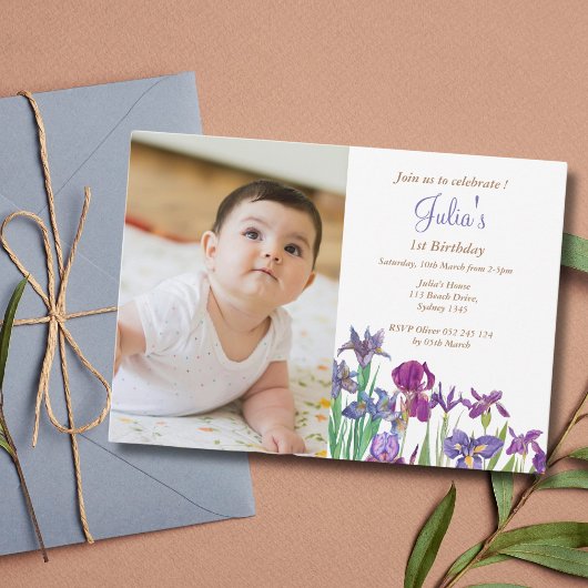 Iris Baby meisje 1e verjaardag foto Briefkaart