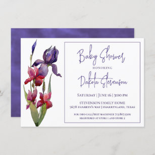 Iris Baby shower   Paarse koninklijke bloem Kaart