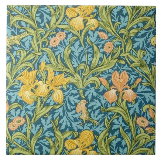 Iris behang ontworpen in 1887 tegeltje (Voorkant)