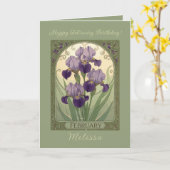 Iris Birthday Flowers February Art Nouveau Style Kaart (Gele Bloem)