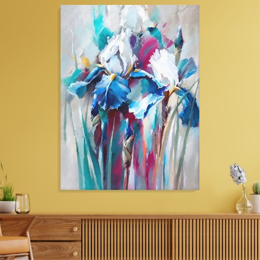 Iris Bloei – Moderne Impressionistische Bloemensch Canvas Afdruk (Insitu (Woonkamer))