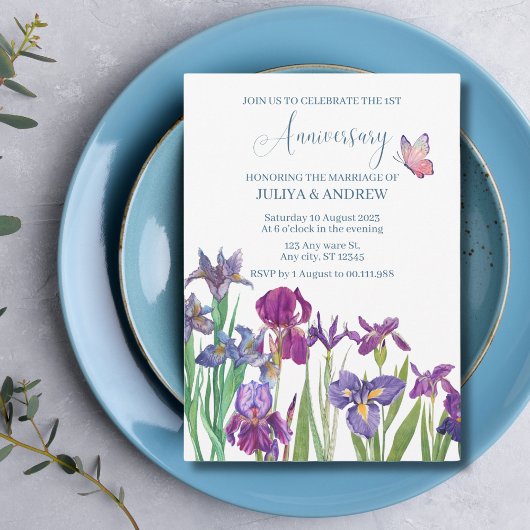 Iris bloem aquarel Jubileum Party Kaart