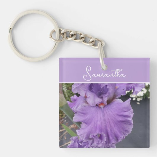 Iris Bloem Bloemen Paars Lavendel Sering Schort Sleutelhanger (voorkant)