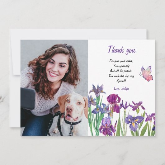 Iris bloem Foto Verjaardag Bedankkaart (Voorkant)