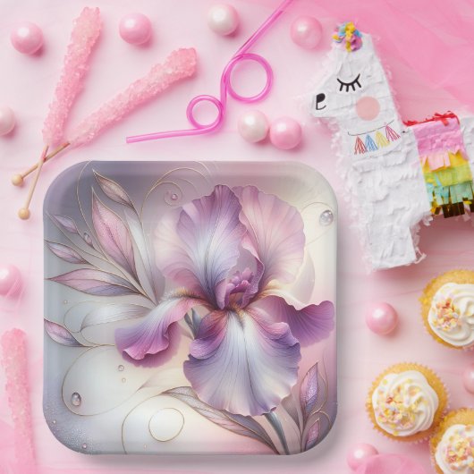 Iris bloem met gouden ets papieren bordje (Feest)