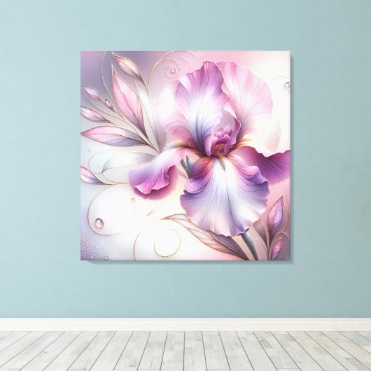 Iris Bloem met Gouden Etsen Canvas Afdruk (Insitu (Houten vloer))