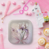 Iris Bloem met Gouden Etsen Papieren Bordje (Feest)