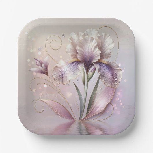 Iris Bloem met Gouden Etsen Papieren Bordje (Voorkant)